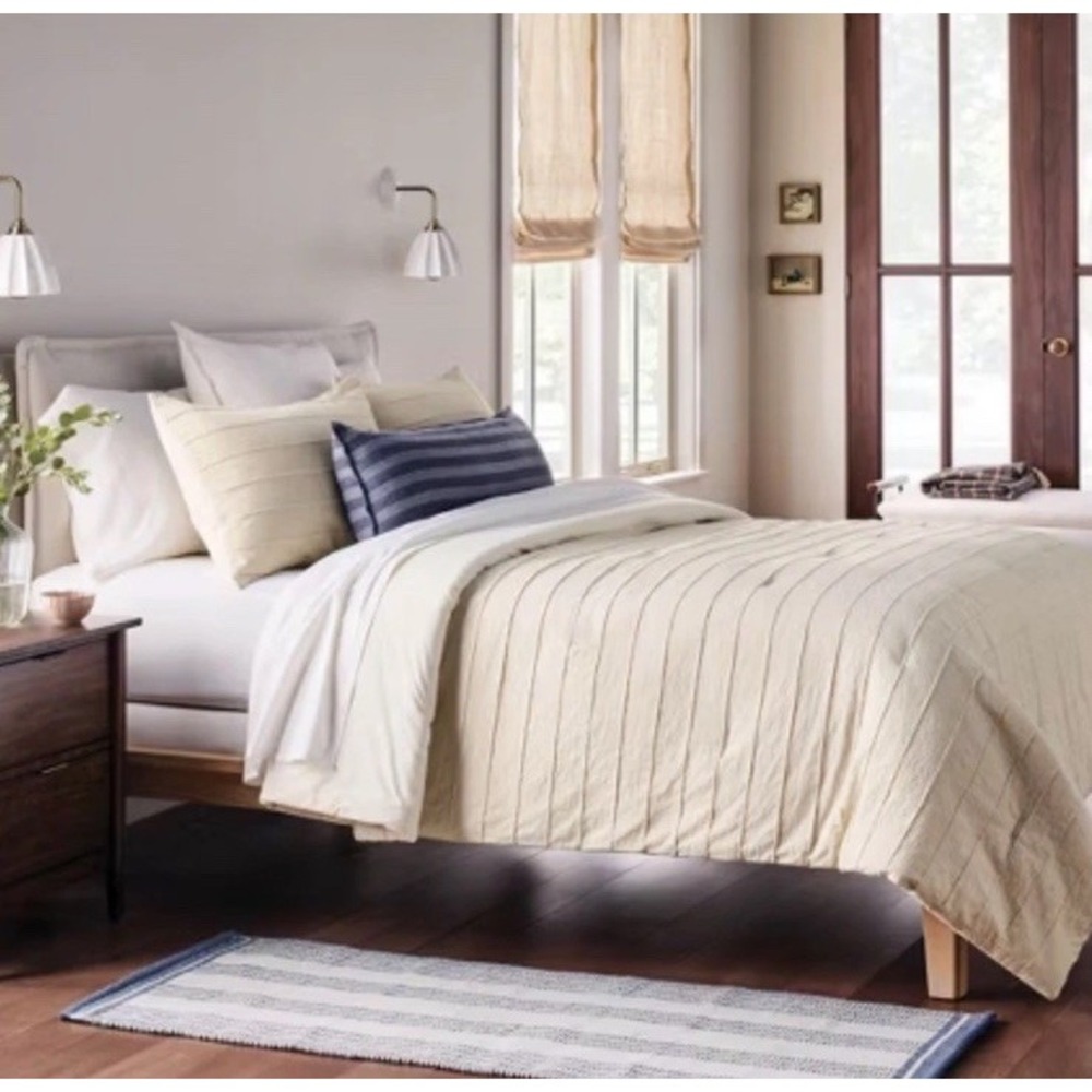 3pc King Textured Stitch Stripe Comforter Set Tan - Hearth & Hand Magnolia Farm